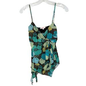 Vintage Y2K Candie's Brown Blue Green Floral Asymmetrical Tank Top - Size Small